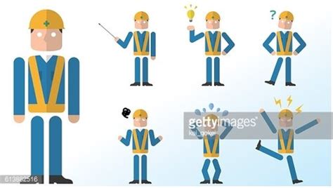 Men Of Construction Site: It Poses Set Variations Stock Clipart ...