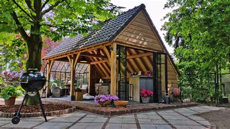 Garden Pavilion Covered Oak Terrace With Extension And Wrought Iron