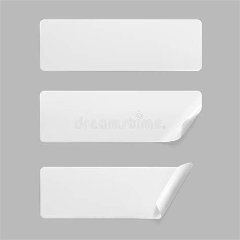 White Glued Rectangle Stickers With Curled Corners Mock Up Set Blank