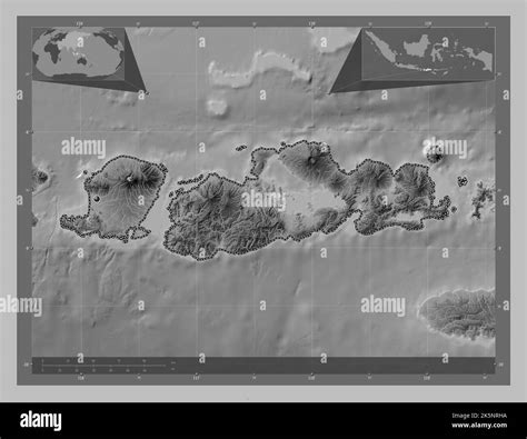 Nusa Tenggara Barat, province of Indonesia. Grayscale elevation map ...