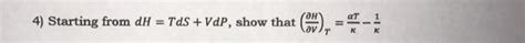 Solved Starting From Dh Tds Vdp Show That Partial Chegg