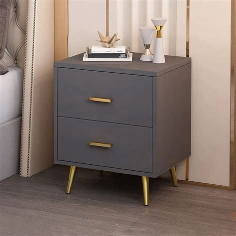 Modern Minimalist Gray Nightstand 2-Drawer Bedside Table