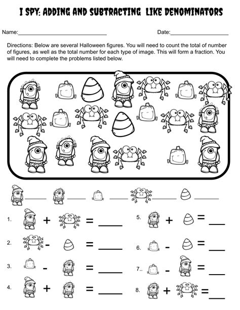 Halloween Adding And Subtracting Fractions With Like Denominators