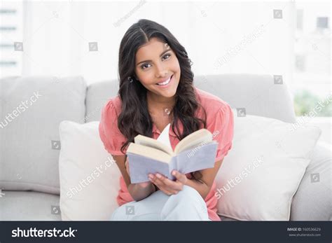 Cheerful Cute Brunette Sitting On Couch Stock Photo 160536629 Shutterstock