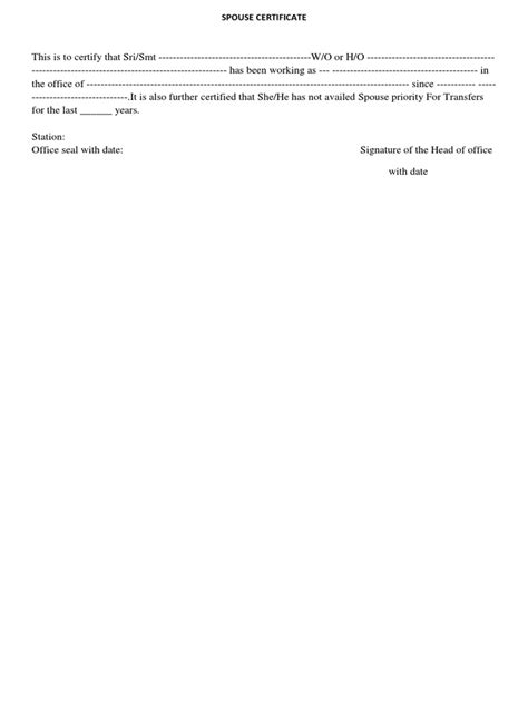 Spouse Certificate Template Pdf