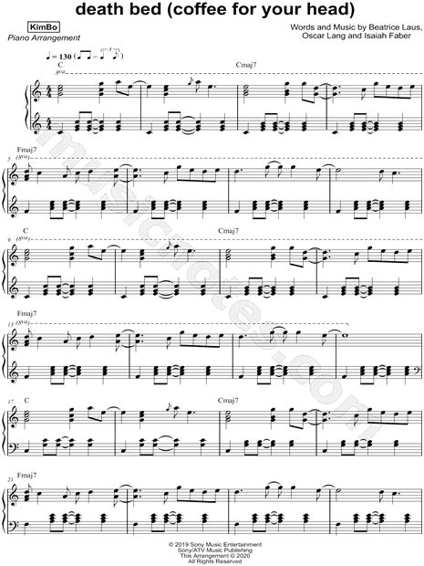 Death Bed By Powfu Beabadoobee Piano Vocal Digital Sheet Music ...