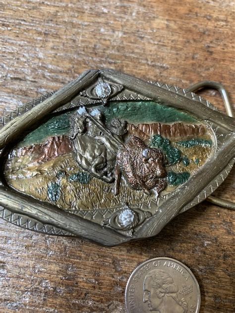 Buckle Vintage Southwest Native American Buffalo Hunt… - Gem