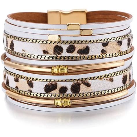 Femme Bracelets Bohème Multicouche Bracelet Cuir Léopard Personnalisé