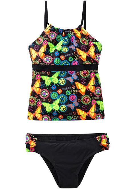 Tankini Mädchen 2 tlg Set schwarz bedruckt bpc bonprix collection