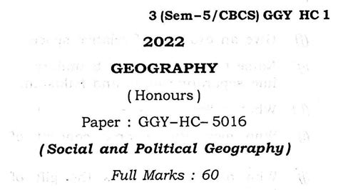 Ba Th Sem Geography Honours Question Paper Guwahati University