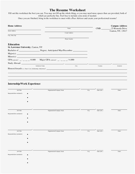 Printable Resume Builder Worksheet Printable Worksheets