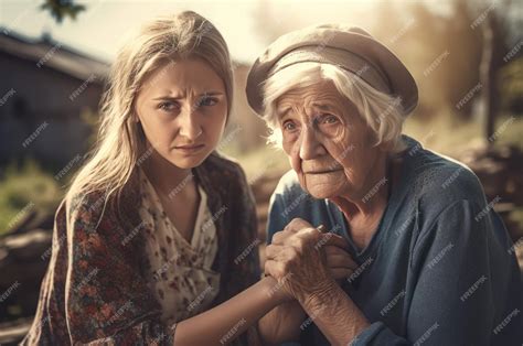 Premium Ai Image Granddaughter Hugging Her Lovely Elderly Granny