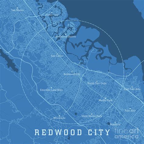 Redwood City CA City Vector Road Map Blue Text Digital Art by Frank ...