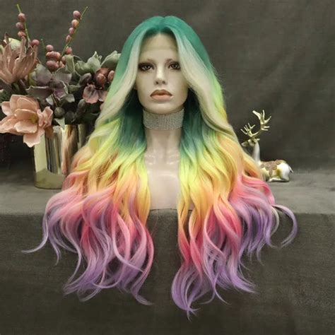 Rainbow Lace Front Wig Lace Front Wig Heat Resistant Long Lace Wig Brand New Human Hair Blend