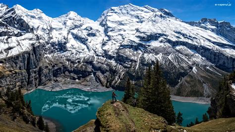 Lake Oeschinen Alpy Berneńskie Jezioro Drzewa Szwajcaria Góry