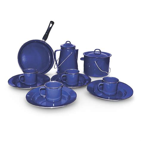 11 Pc Deluxe Enamel Camp Cooking Set Blue 283329 Cookware