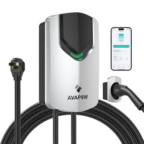 AVAPOW 48 240V Smart WiFi Level 2 EV Charger W 25 Cable Silver