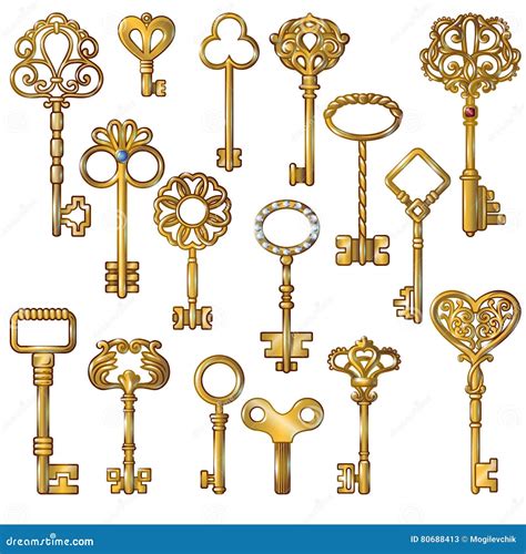 Golden Keys Set Stock Vector Illustration Of Decoration 80688413