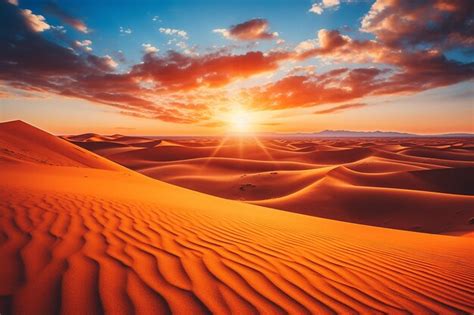 Premium Photo | Beautiful desert landscape with sun sand and skysunset ...