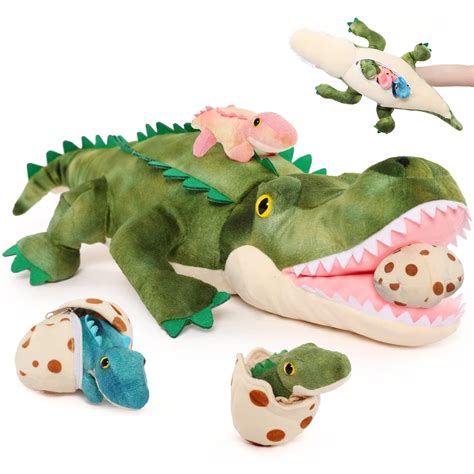 "MaoGoLan Big 24"" Plush Alligator Mommy Stuffed Toy with 3 Baby Alligator and 3 Eggs, Great for ...