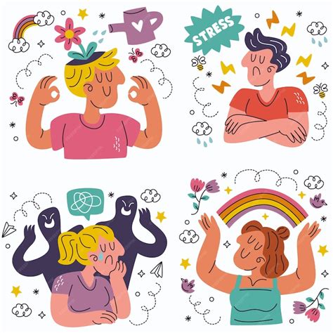 Premium Vector Doodle Hand Drawn Mental Health Stickers Collection