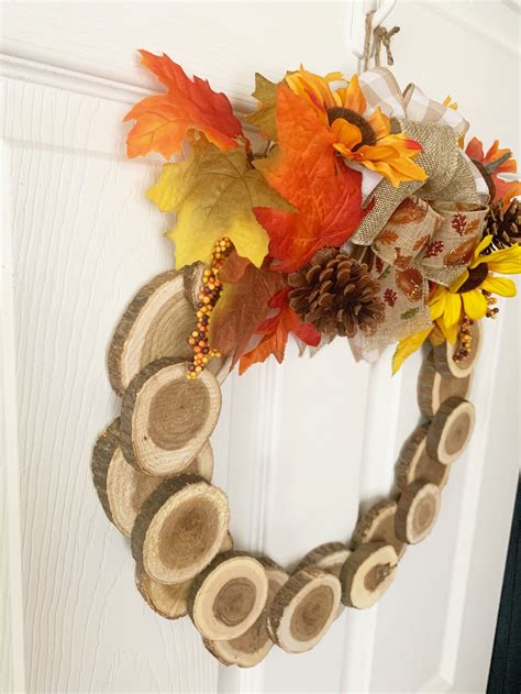 Handmade Wood Log Circle Wreath With Sunflowers Pinecones Etsy