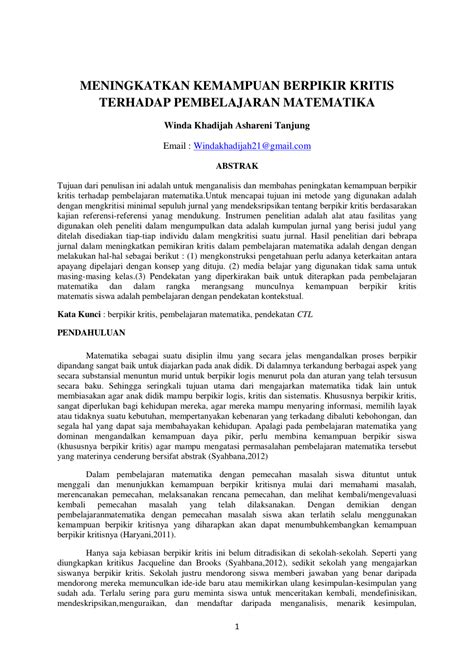 Pdf Meningkatkan Kemampuan Berpikir Kritis Terhadap Pembelajaran