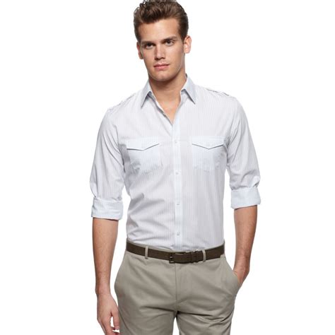 Calvin Klein Long Sleeve Stripe Shirt In White For Men Lyst