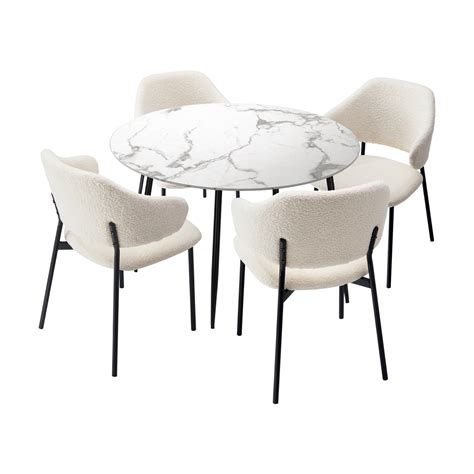 Oikiture 110cm Round Dining Table With 4pcs Dining Chairs Accent Sherp