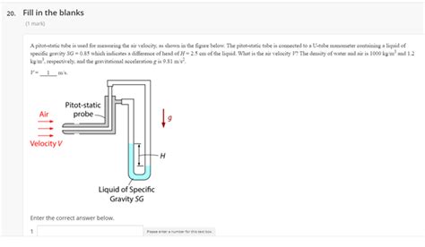 Solved 20 Fill In The Blanks 1 Mark A Pitot Static Tube Is Used