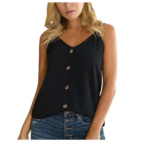 Yuhaotin Tube Tops For Women Sexy Plus Size Womens Loose Casual V Neck Sleeveless Sexy Button