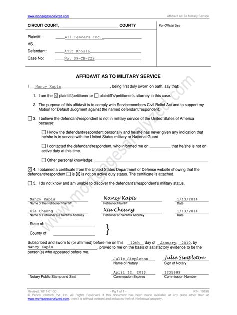 Fillable Online Non Military Affidavit Sample Non Military Affidavit