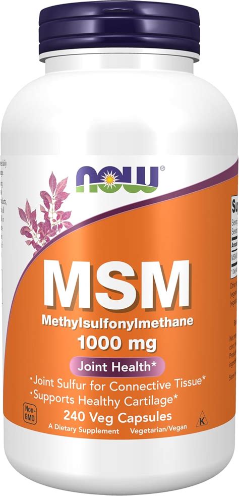 Now Supplements Msm Methylsulfonylmethane 1000 Mg Joint Health 240 Veg Capsules