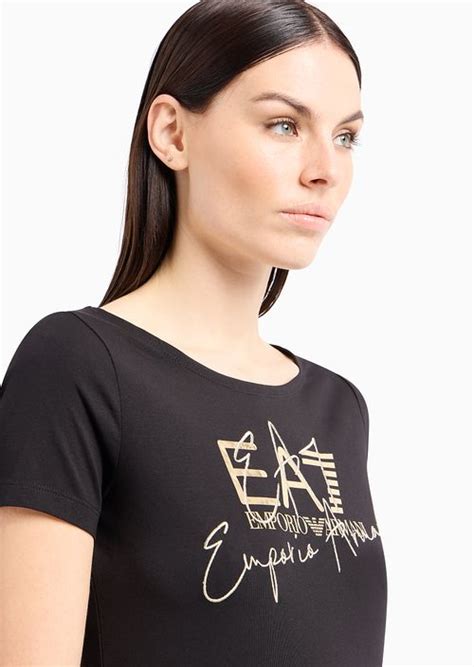 Logo Series Stretch Cotton Crew Neck T Shirt Emporio Armani Woman