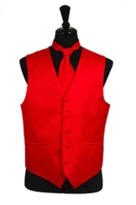 Paisley Tone On Tone Vest Tie Set Red Color Shade