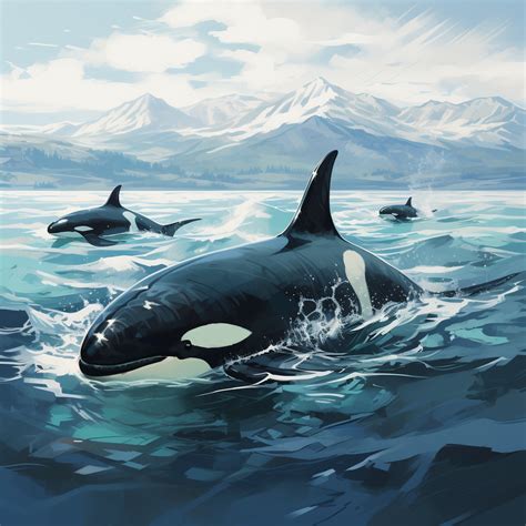 Orca Whale Family Swimming in Arctic Sea - Galt Ocean Designs