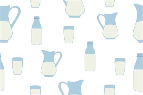 Milk Bottle Jug And Glass With Milk Seamless Pattern Vector