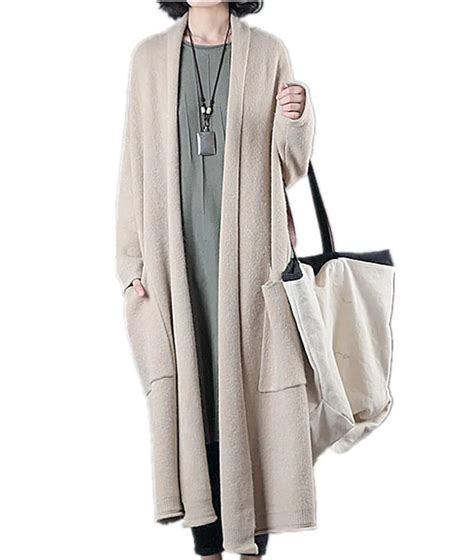 Yesno Ju8 Women Long Casual Loose Sweater Coat Cardigan Shawl Collar