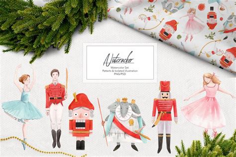 Nutcracker Watercolor Set PNG PSD Patterns Illustrations