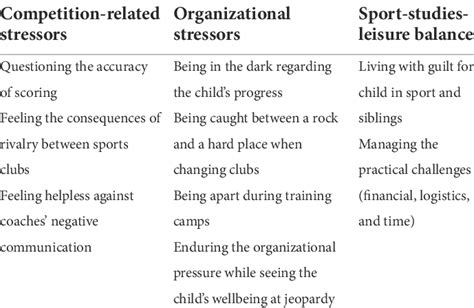 Summary Of The Themes And Subthemes Of The Stressors Experienced By