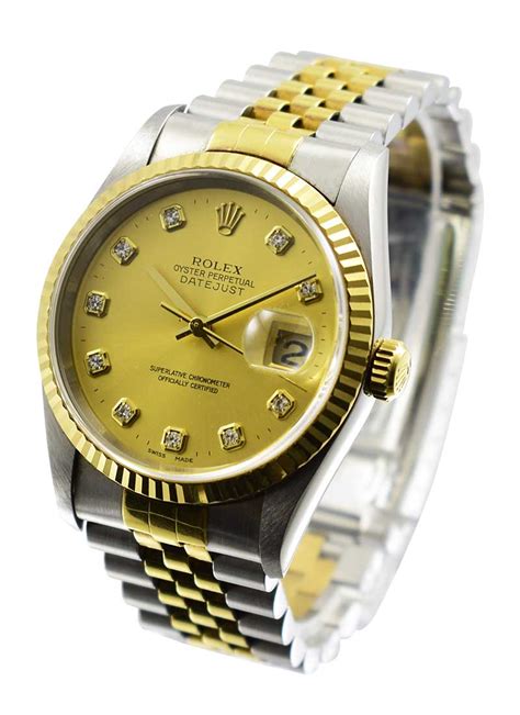 16233 Used Non Hole Champagne Dd Rolex Datejust 36mm 2 Tone SS YG With