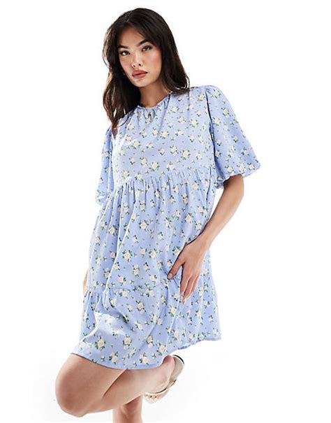 Wednesdays Girl Chintzy Floral Tiered Smock Dress In Blue Asos