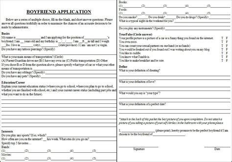 Printable Boyfriend Application