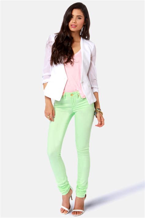 Moto Braxton Jeans Skinny Jeans Neon Green Jeans 63 00 Lulus