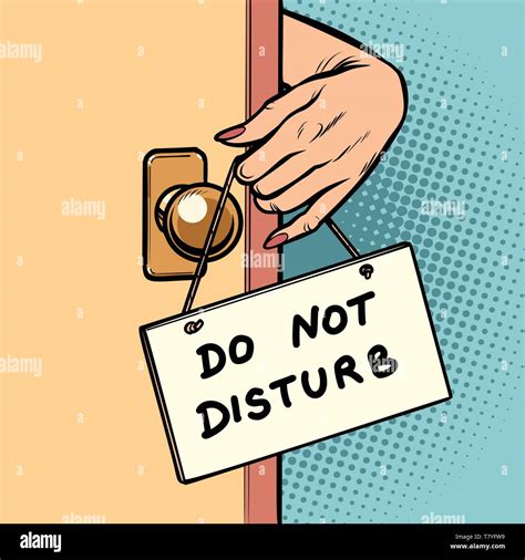 Do Not Disturb Woman Hand Hangs A Sign On The Door Comic Cartoon Pop