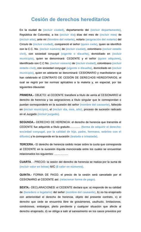 Cesion De Derechos Herenciales Cesión De Derechos Hereditarios En La