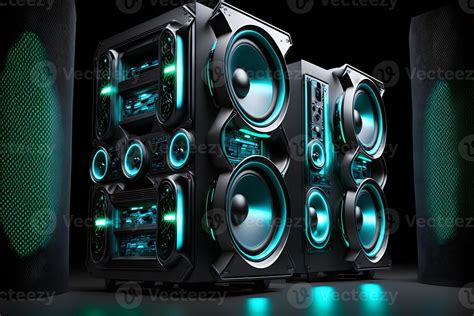 Big and powerful modern sound speakers close up. Audio stereo system ...