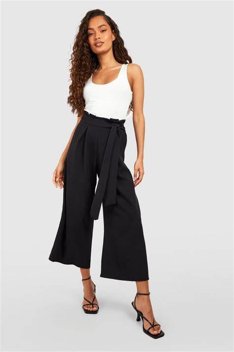 Paperbag High Waisted Wide Leg Culotte Trousers Boohoo