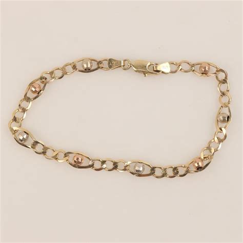 Kt Tri Color Gold Figaro Chain Bracelet Property Room