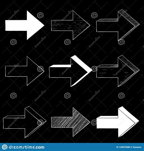 Setas Seguintes Ajustadas Fundo Preto Dos Sinais Simples Ilustração do